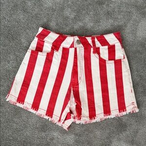 Chic Red and White Striped High Waist Women Shorts